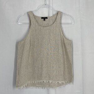 DREW Tan & White Striped Boho Fringe Sleeveless Tank Top